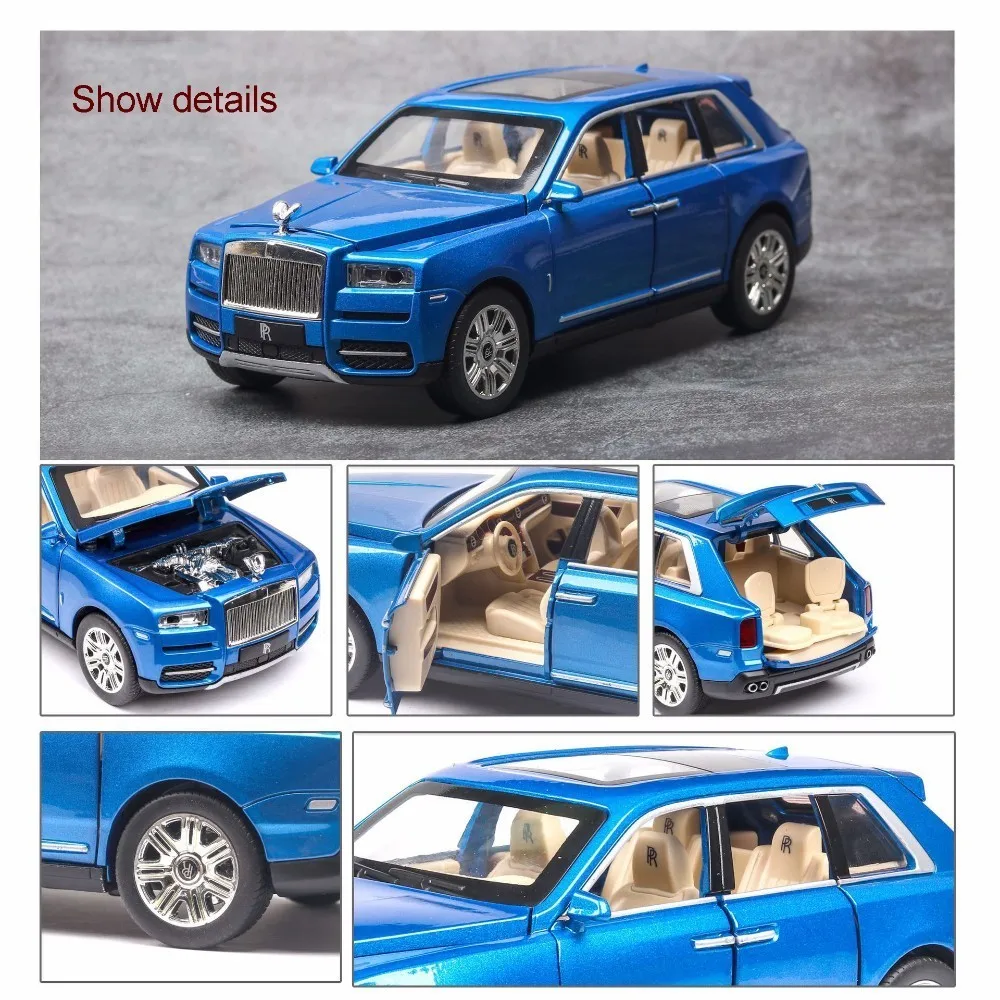 1:24 Rolls Royce Cullinan, модель автомобиля из сплава, большой размер, имитация внедорожника, металлическая модель автомобиля, светильник со звуком, вытяжка, 6 дверей