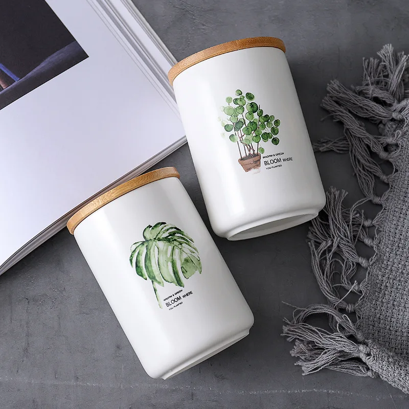 

Storage Bottle Jar Nordic Monstera Ceramic Storage Tank with Lid for Coffee Spices Tea Storage Tin Kitchen Tool