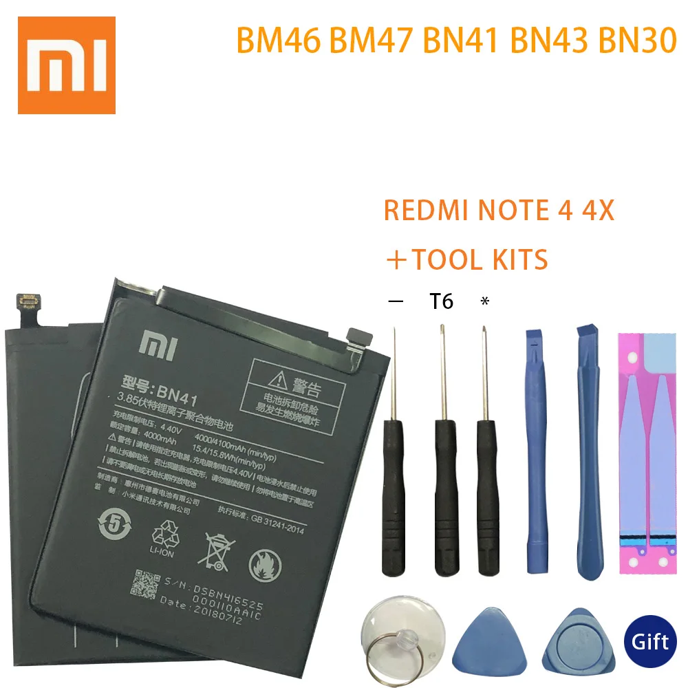 

Xiao Mi BN41 Original Phone Battery For Xiaomi Redmi Note 4 4X 3 Pro 3S 3X 4X 4A BN43 BN30 BM46 BM47 Replacement batteries