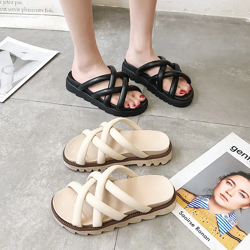 

Rubber Slippers Summer Ladies Sandals Male Beach Low Clogs Platform Flat Sliders Modis Female New 2019 Water Leather Slides