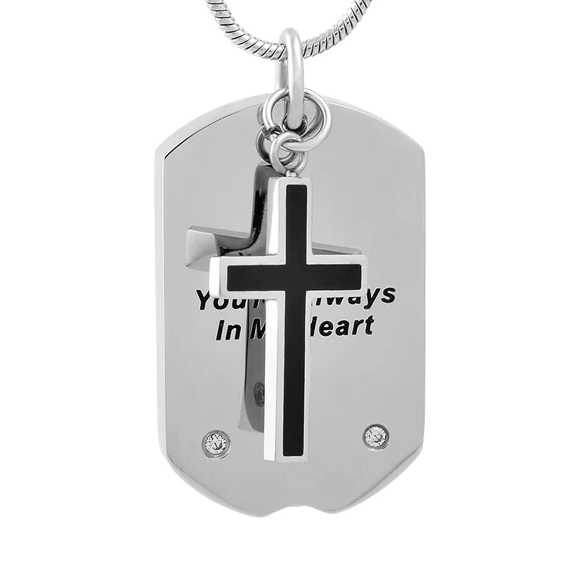 LKJ9733 &quotYou're Always In My Heart&quot Cross Charm Rectangle Pet Urn Dog Tag Screw Cremation Necklace for Ash Keepsake Jewellery |