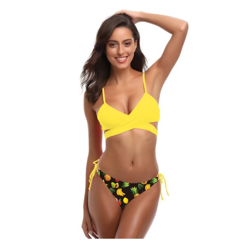 

2019 Sexy swimsuit Solid small floral prints Bikini Swimwear Women Bikini Set Split Sexy Brazilian Bikini Swimwear Women Bikinis