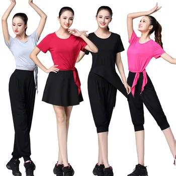 

Summer Dance Yoga Clothes Running Fitness Female Slim T-shirt Shirt Wide Leg Pants Sports Suit Home School Available