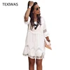 TEXIWAS Plus Size S - 6XL Women Summer Dress Fashion Half Sleeve Loose Lace Dress 2022 White O-neck Women Dress ► Photo 1/6