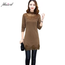 Для женщин Весна Осень футболка MS половина высокий воротник большие размеры плюс толстый Длинные рукава футболка женская модная Однотонная футболка P060