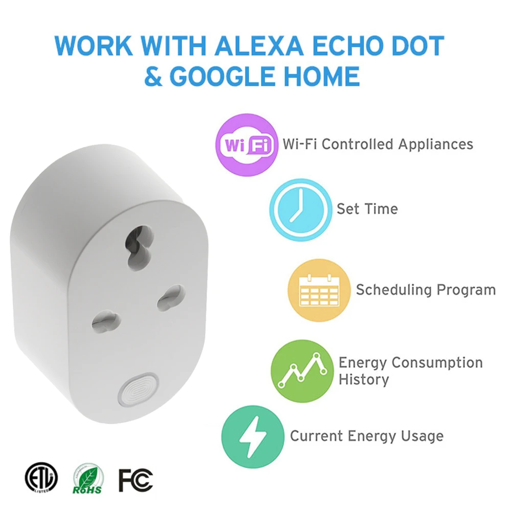 Индия Южная Африка 16А Смарт Wi-Fi Разъем Tuya Alexa Google Assistant IFTTT Голосовое управление розетка