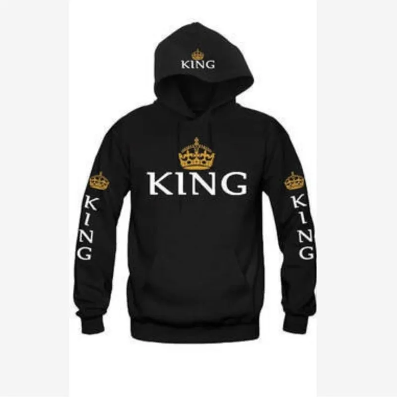 OMSJ осень 3 цвета король королева печатных толстовки для женщин и мужчин Толстовка влюбленных пары Толстовка С Капюшоном Повседневный пуловер - Цвет: Black king