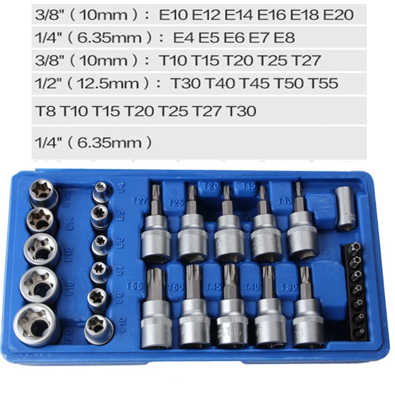 29 шт. торкс набор инструментов Женский Мужской Torx E& T Комплект гнезд в чехле механика Enginner Инструменты для ремонта