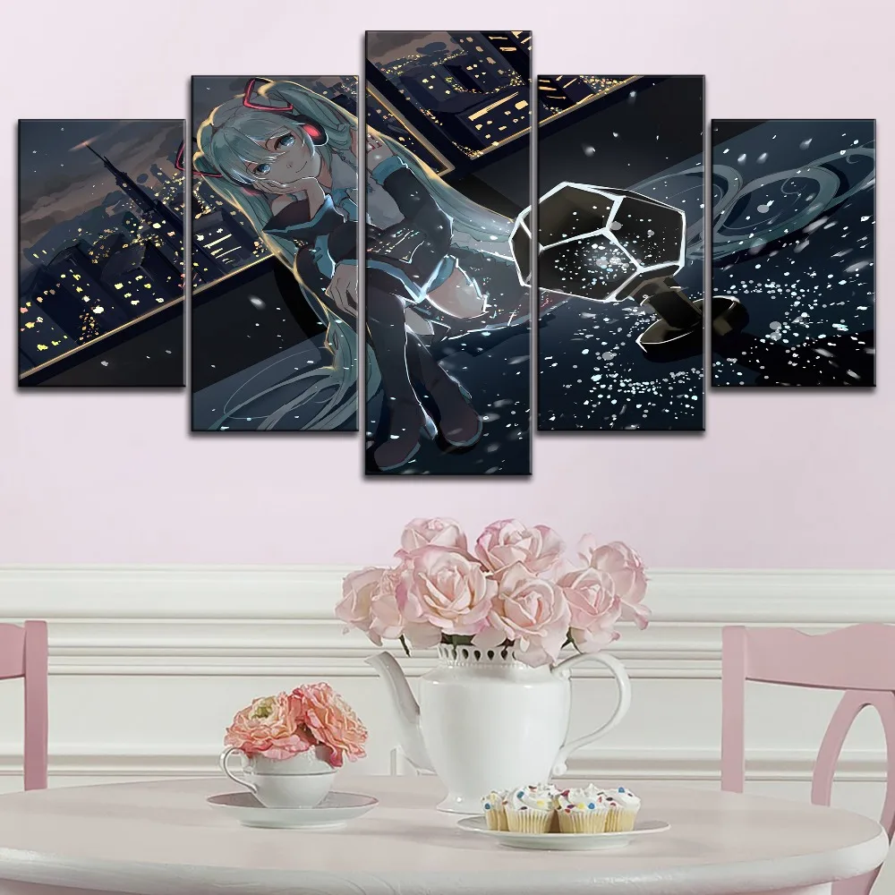 

Hd Canvas Printed Poster Home Decorative 5 Pieces Night Anime Girl Painting Wall Artwork Pictures Living Room Modular Framed