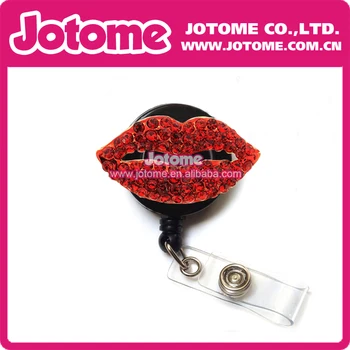 

Red Crystal Lip Rhinestone Retractable Badge Reel/ ID Badge Holder