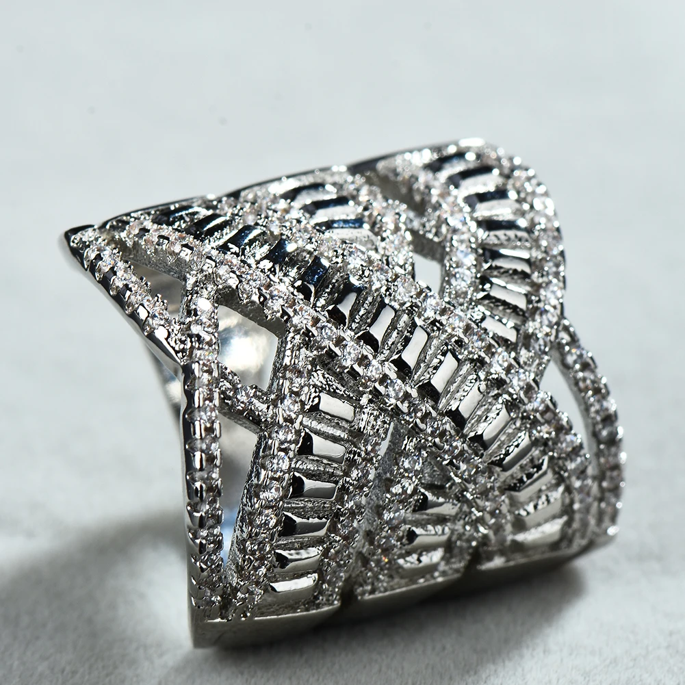

New Fashion Big Zircon Stone Ring Female Girls Luxury 925 Silver Wedding Jewelry Promise Engagement Rings For Women