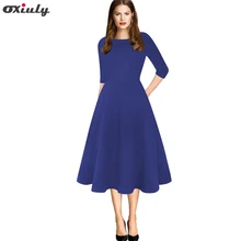Womens Solid Vintage Round Neck Half Sleeves Work Business Office Casual Party Bodycon A-Line Dress long sleeves boat neck bodycon womens dress