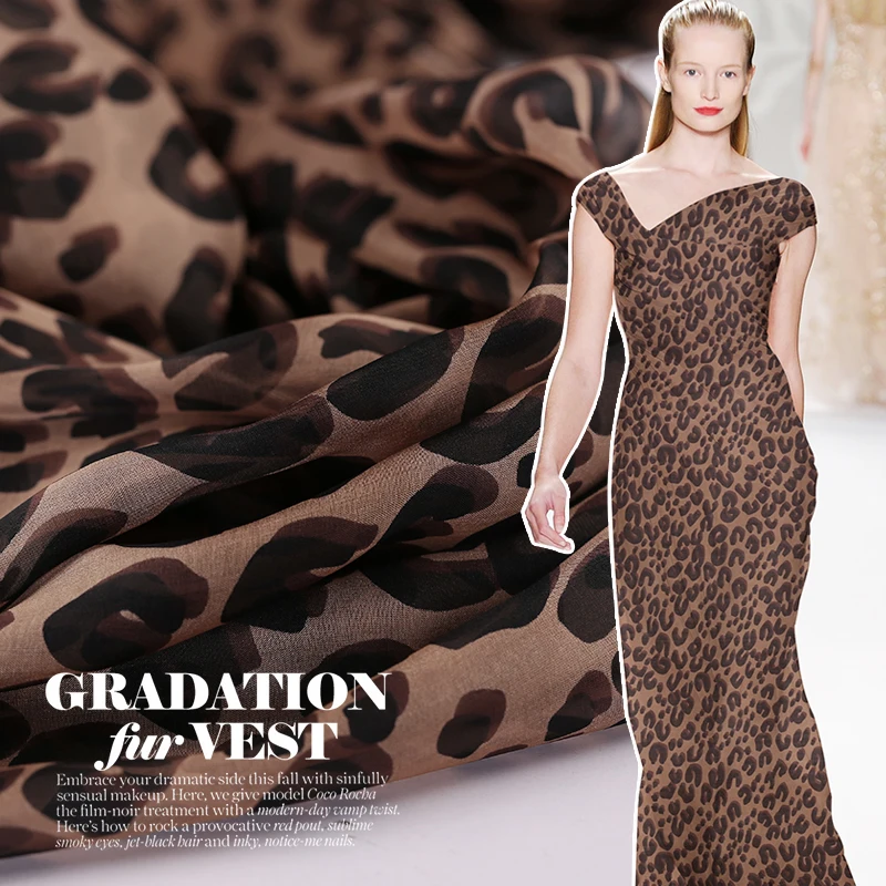 1 Meter Leopard Print Chiffon Fabric Pure Silk Dress