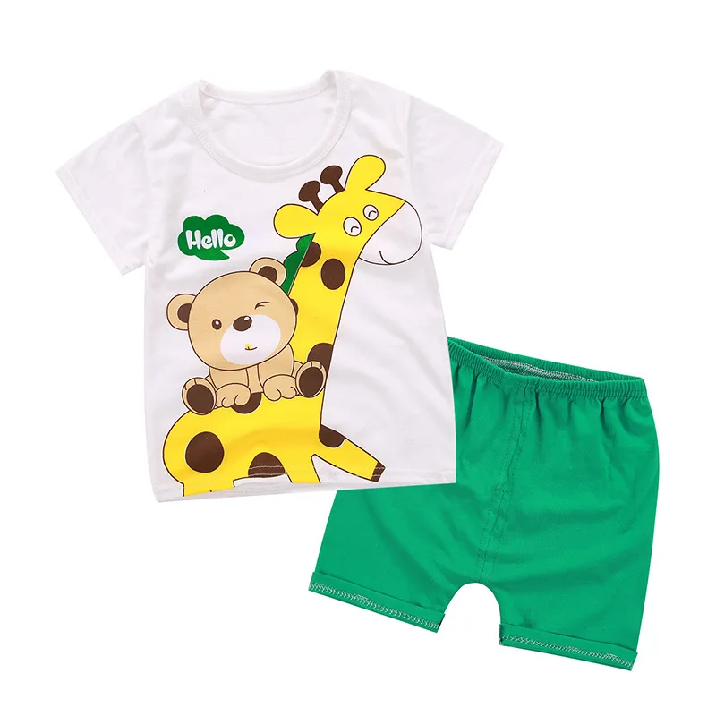 

100% Cotton Baby Summer Suit Kids Cartoon Giraffe T-shirt+shorts Baby Clothes Suit