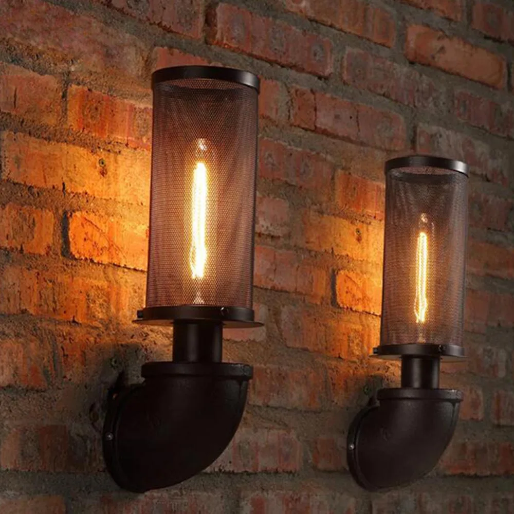 

Water Pipe Wall Lamps Vintage American Country Mesh Cover Industrial Retro Wustic Wall Light Warehouse Sconce for Home Lighting