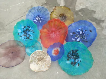 

Now Trending Hand Blown Murano Glass Wall Plates Flower Design Mouth Blown Glass Wall Lamps Multi Color Hanging Plates Wall Art