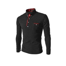 Стиль Мужская мода в горошек Мужская рубашка поло для отдыха и саморазвития с длинным рукавом