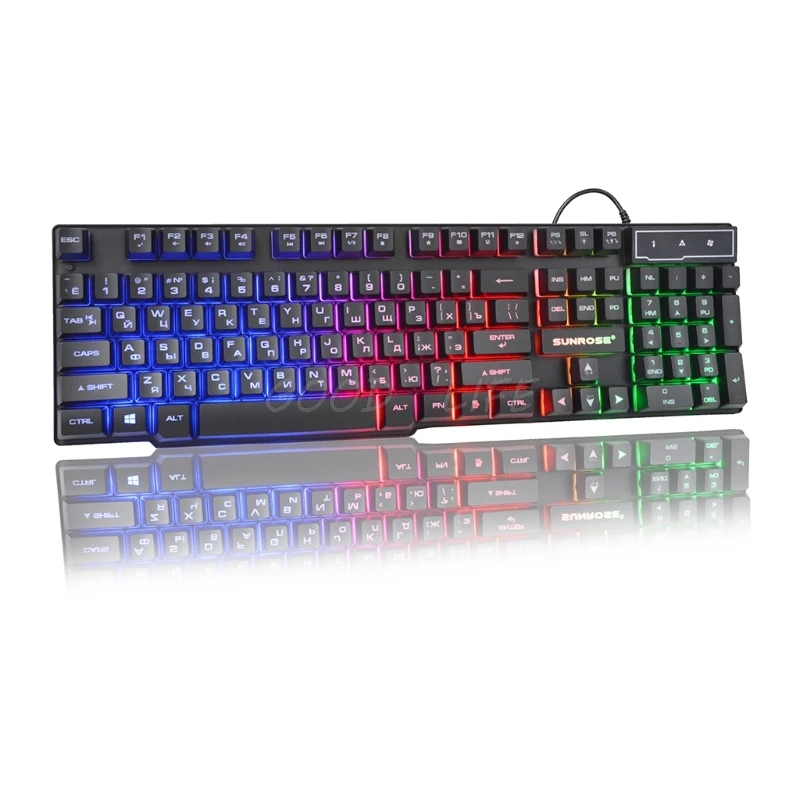 

Russian Gaming Keyboard With Colorful Backlit Keycaps Gamer For PC Games Players Drop Ship
