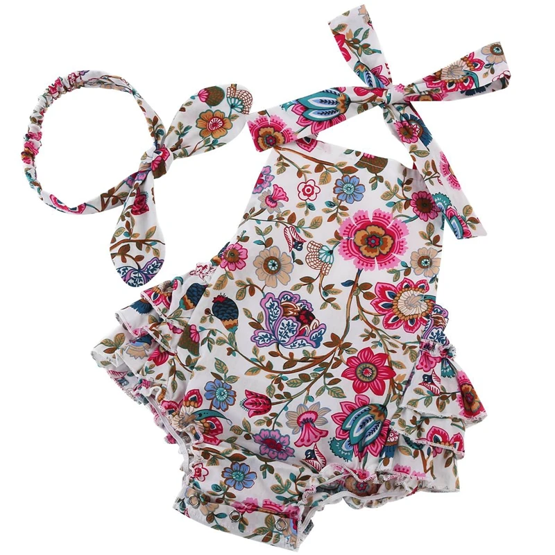 Infant Cotton Rosette Ruffled Newborn Baby Girl Clothes Set Summer 2017,Bubble Toddler Girl Baby Rompers Headband Roupas De Bebe Baby Clothing Set