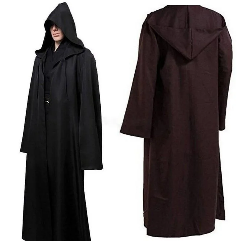 Cosplay&ware Men Soft Star Wars Robe Jedi Hooded Black Brown Cloak With Hat Cosplay Costume -Outlet Maid Outfit Store