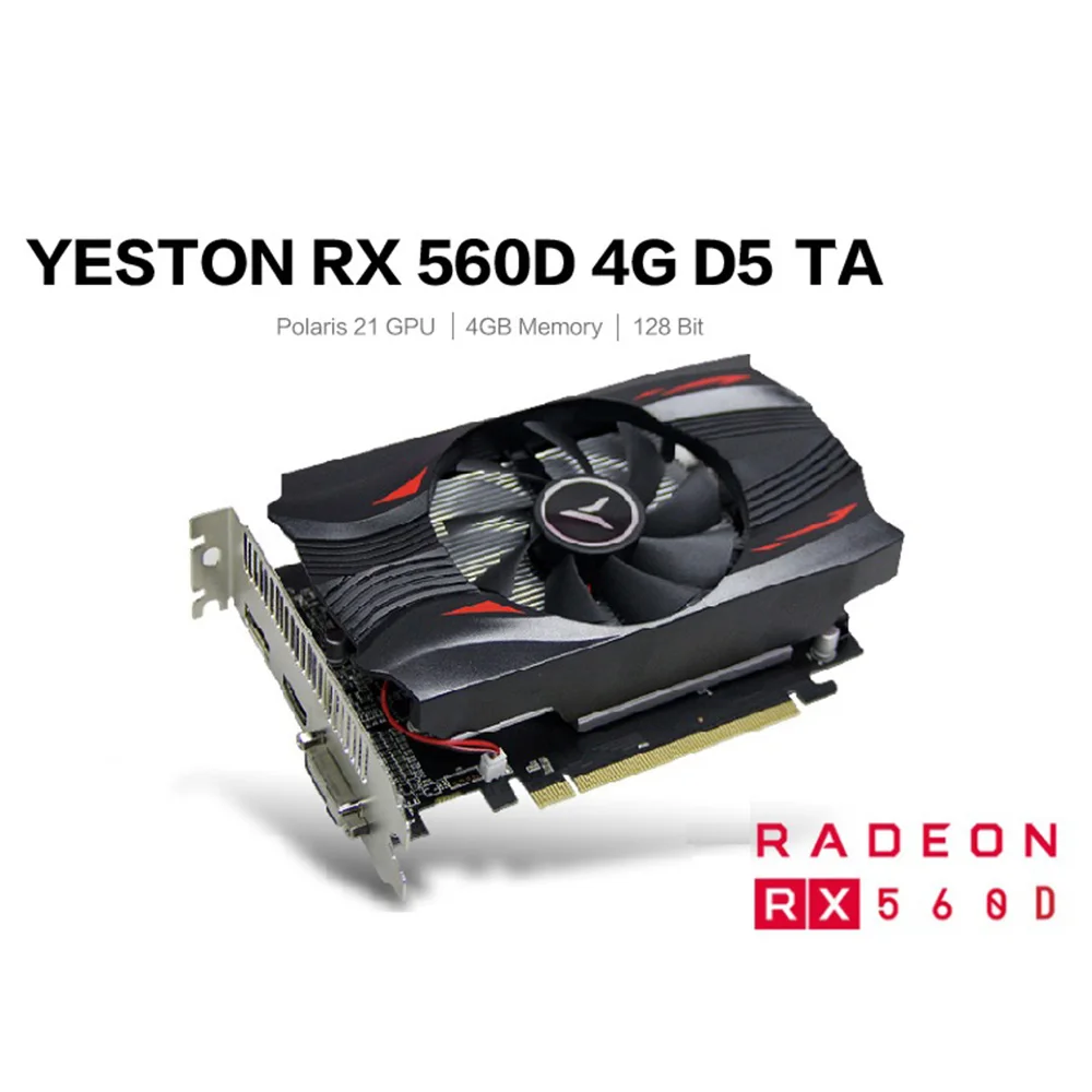 Yeston Radeon RX 560D GPU 4 ГБ GDDR5 128 бит игровой настольный компьютер ПК видеокарты Поддержка DVI-D/HDMI 2.0B