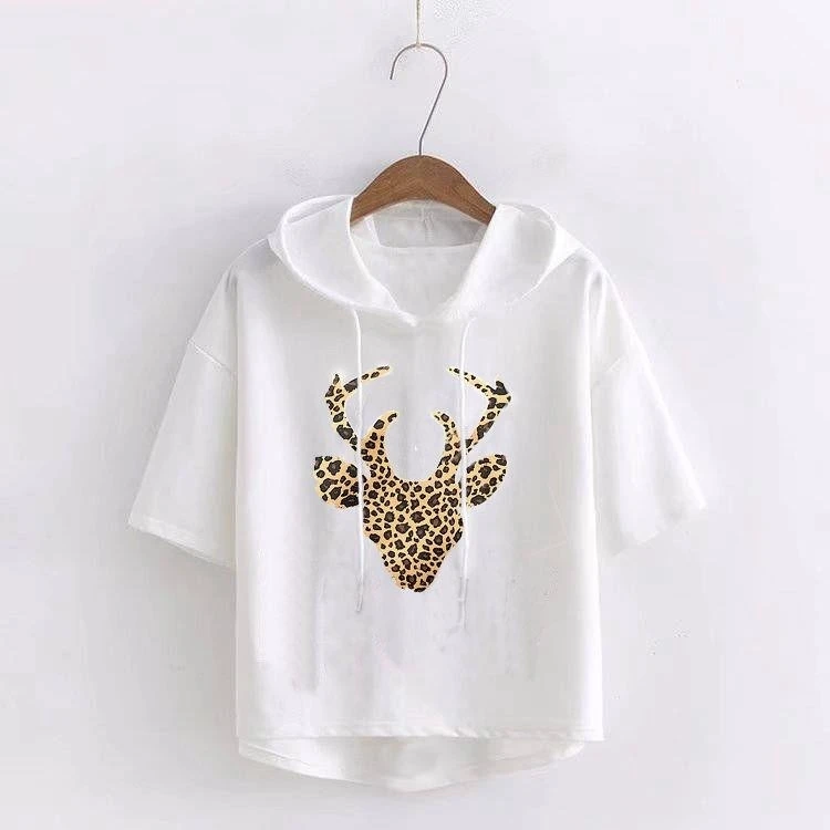 

Summer T-shirt Hooded Letter T-shirt Women Fashion Short Sleeve Print Loose Tee Dumbo Student 1/2 Sleeve Tops Vestidos