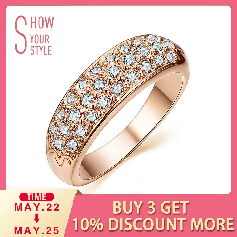 

Classic 18K Rose Gold Plated Rhinestones Studded Finger Rings (Umode JR0084A)
