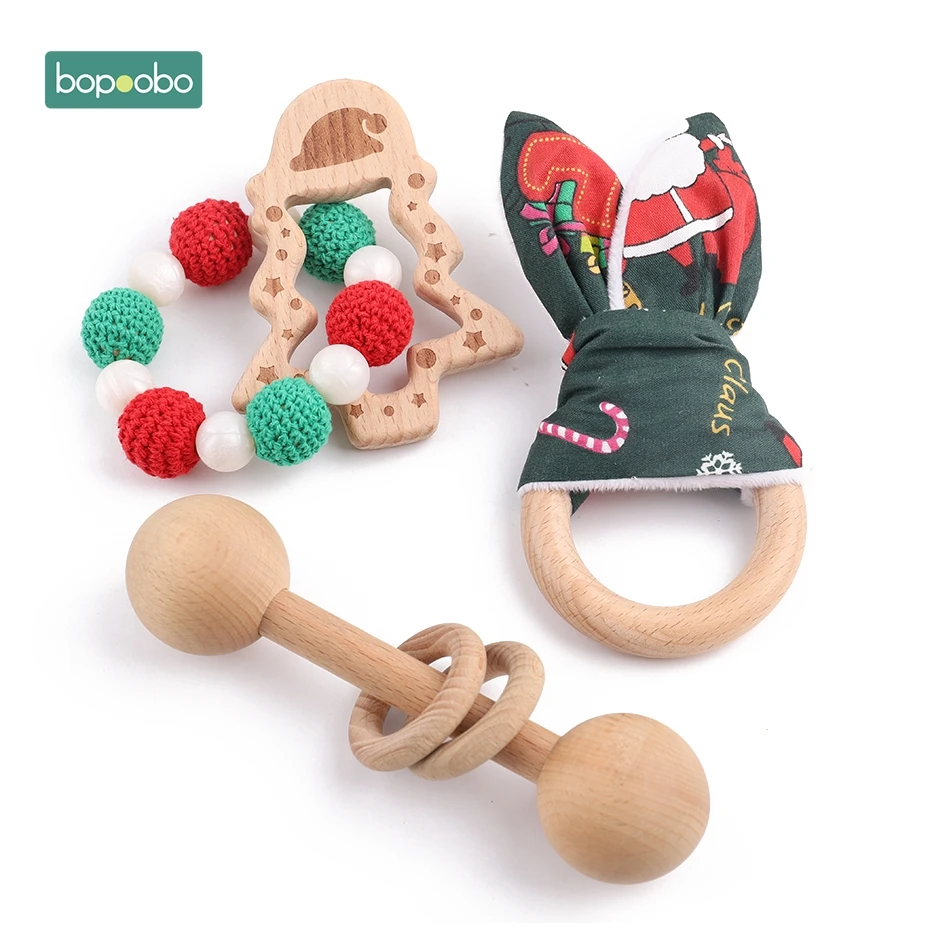 Bopoobo 1 компл.. деревянный Прорезыватель Твердые Рождество браслет комплект молярные зубы Экологично Детские принадлежности для кормления