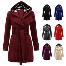 Women’s Military Button Hooded Fleece Belted Jacket