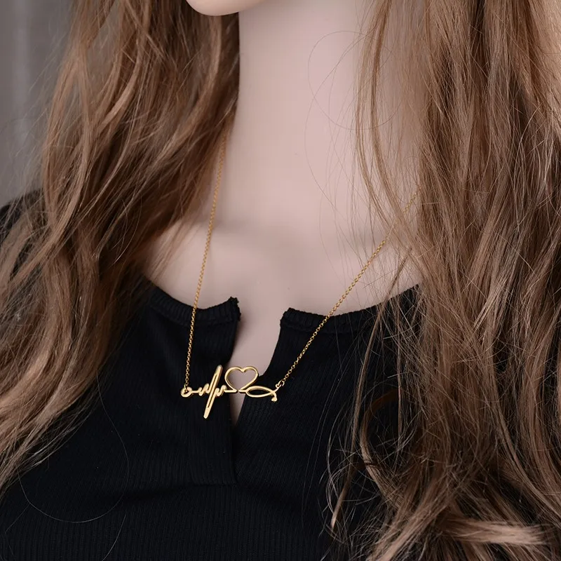 New-Fashion-Stainless-Steel-Jewelry-Body-Chain-Necklaces-Pendants-Heart-ECG-Heartbeat-Necklace-Chokers-For-Women (4)