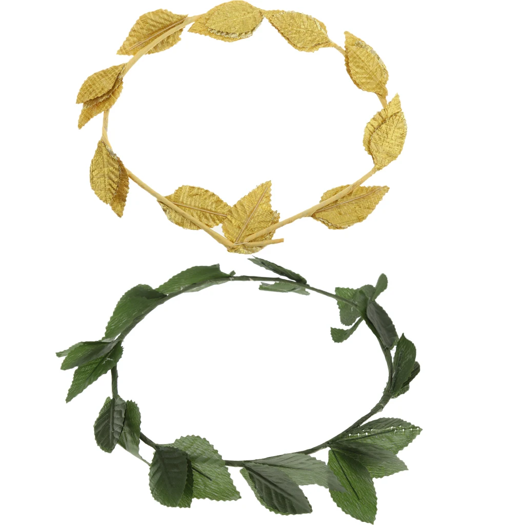 2pcs Fabric Gold Plastic Green Leaf Headband Roman Greek Goddess Caesar Laurel Wreath Women Costume Party Beach Headpieces