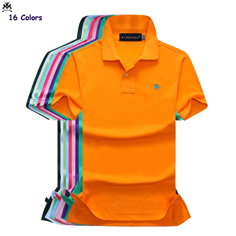 

16 Colors Top quality Summer mens short sleeve small horse polos shirts cotton casual mens lapel polos fashion slim mens tops