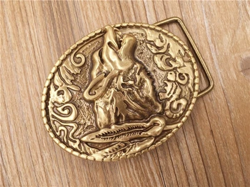 

2016 wolf head embossed Brass belt Buckle