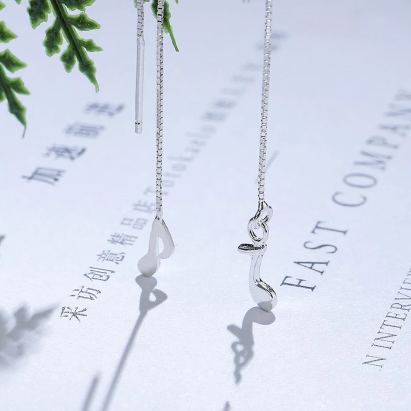 

Literary Asymmetry Simple Fashion Notes Long Section 925 Sterling Silver Temperament Personality Female Dangle Earrings SEA348