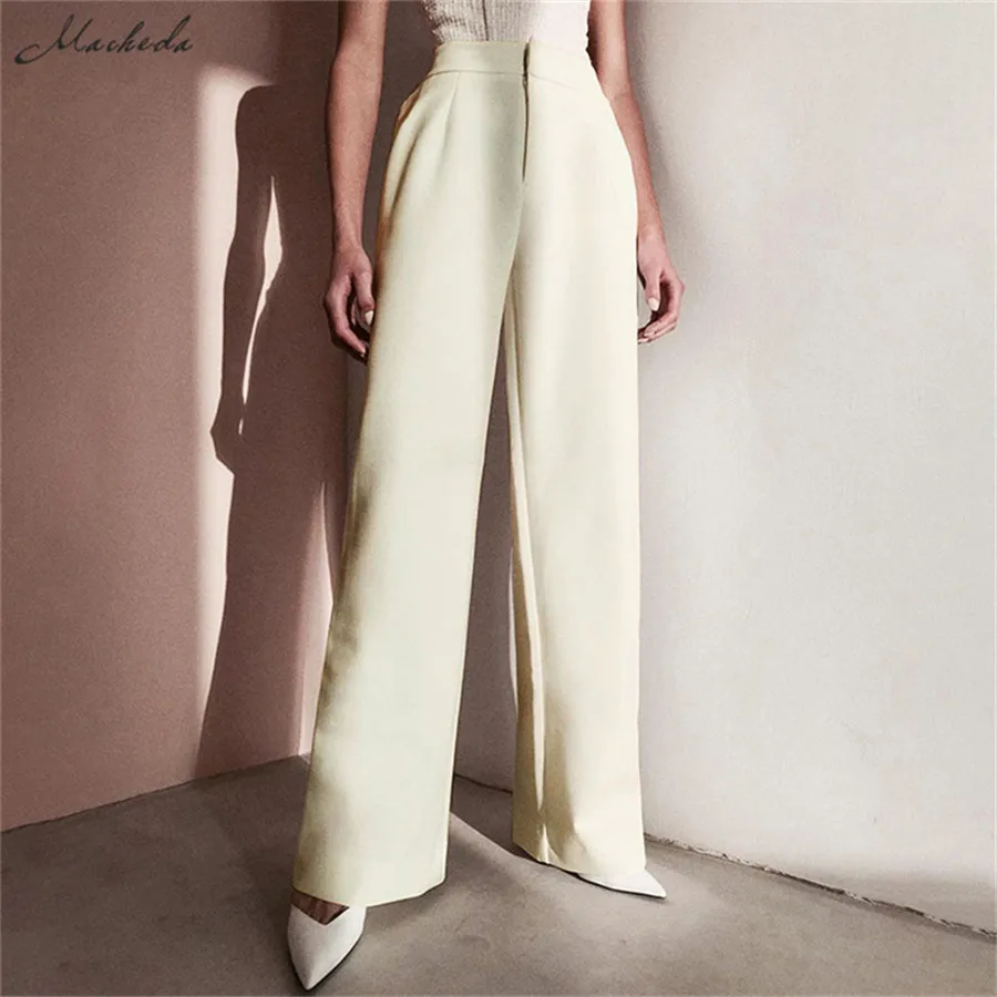 

Macheda Summer Autumn Solid Elegant Women's Wide Leg Pants High Waist Fashion Ladies Casual Loose Long Trousers 2019 New