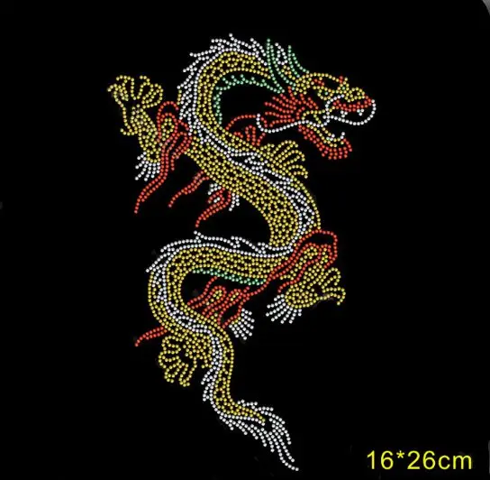 

2pc/lot Chinese dragon iron on rhinestone appliques hot fix rhinestone applique patch iron on crystal transfers design