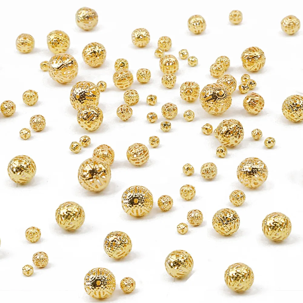 

50-200pcs Engrave Hollow Metal Beads Antique Gold Bead Sewing Accessories For Women Clothes Bridal Veil Decoration Garment Beads