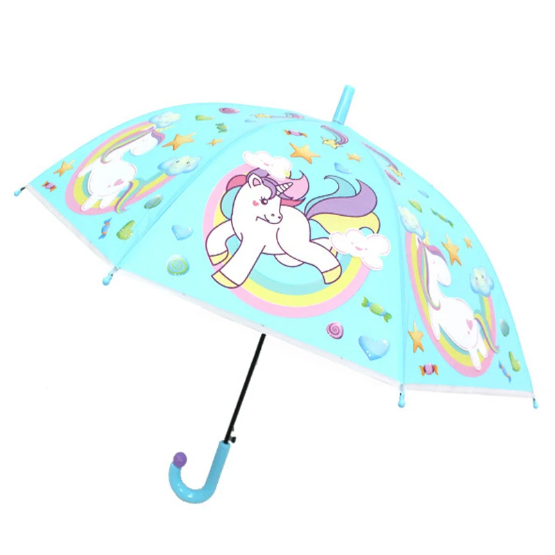 

Anime Unicorn Kids Umbrella for Girl Boy Long Handle Semi Automatic Transparent Cute Female Children Umbrellas Children's Gift