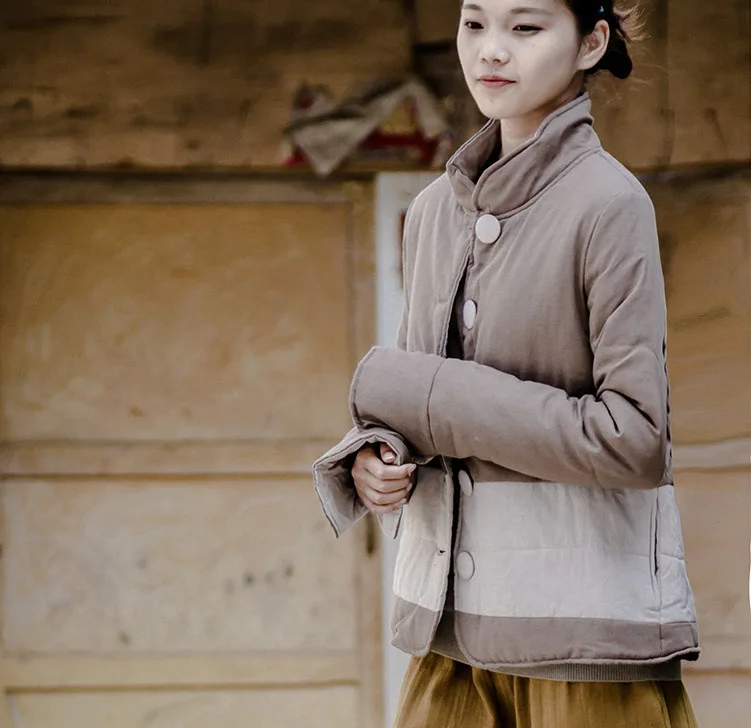 Johnature, женские хлопковые пальто со стоячим воротником, зима, новые свободные винтажные Короткие повседневные парки в полоску в китайском стиле, женская одежда