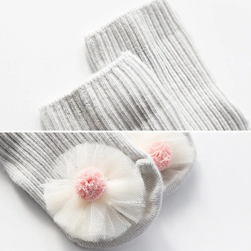 Милые кружевные носки с цветочным принтом и бантом для маленьких девочек мягкие хлопковые нескользящие носки-тапочки для младенцев chaussette baby Sokken