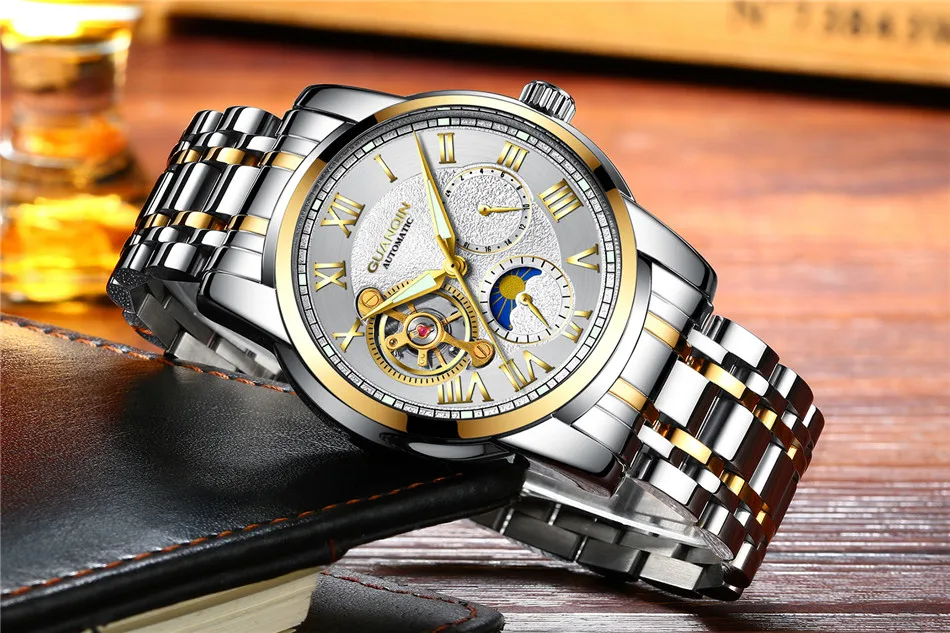 relogio masculino GUANQIN Luxury Brand Tourbillon Automatic Watches Men Military Sport Leather Strap Waterproof Mechanical Watch