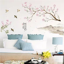 

Chinese Spring Flower Wall Stickers For Bedroom Home Decoration Background Plane Pastrol Mural Door Diy Wallposters Promotion