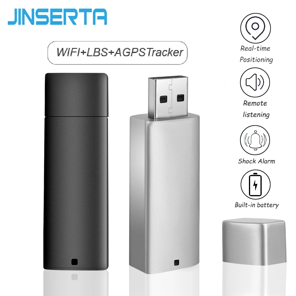 

JINSERTA U Disk GPS Tracker Voice Monitor Shock Alarm Free APP Locator WIFI AGPS LBS Real-time Positioning Long Standby for Car