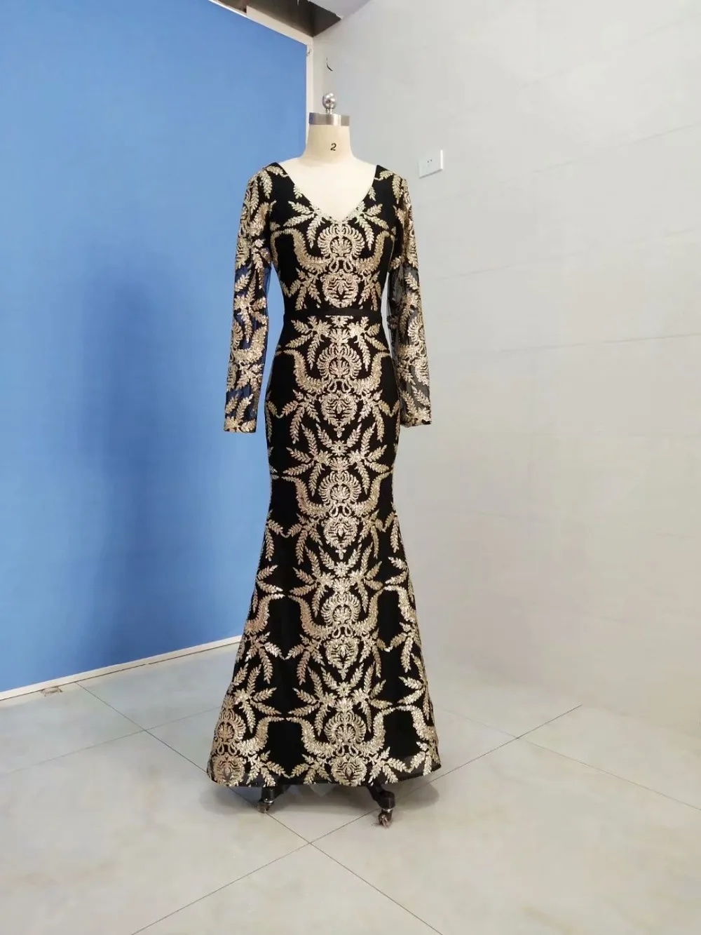 mermaid prom dress black with gold appliques
