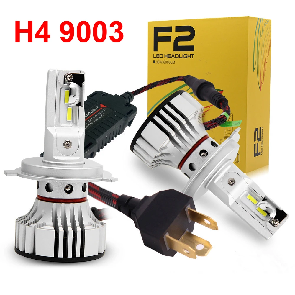 1 Set H4 9003 HB2 F2 LED Headlight Headlamp 72W 12000LM FLIP Chips Turbo Fan 6K