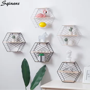

Hexagon Shelf Metal Wall Decor Floating Shelf Modern Wall Hanging Nordic Shelf Geometric Figure Art Decorative Wall Shelf