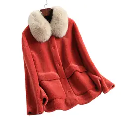 Пальто из натурального меха лисы меховой воротник шерстяная куртка осень зима шерстяное пальто женская одежда 2019 корейская винтажная