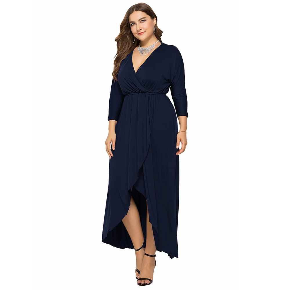 Wisalo женское осеннее платье размера плюс с длинным рукавом элегантное вечернее платье vestidos шифоновое свободное одноцветное Платье Jesery Макси платье XXXXL - Цвет: Lapis Blue