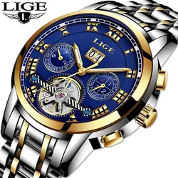 LIGE мужские часы топ Элитный бренд бизнес автоматические механические нержавеющая сталь водостойкие светящиеся часы Relogio Masculino + коробка