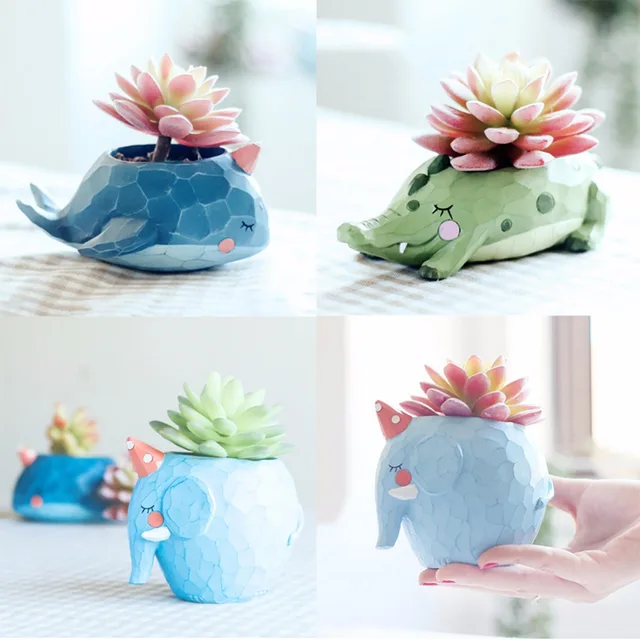 1pcs Natural Resin Cute Animal Design Plant Landscape Flower Pot Planter Garden Decor